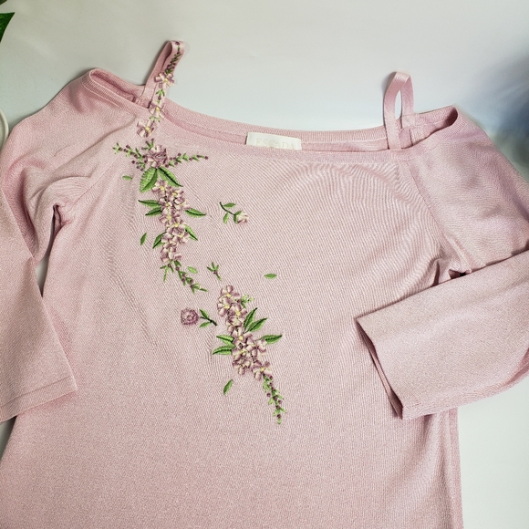 Escada Pink Silk Cold Shoulder Floral Ribbon Details NWOT Euro 38 US 8 Small - Picture 8 of 10